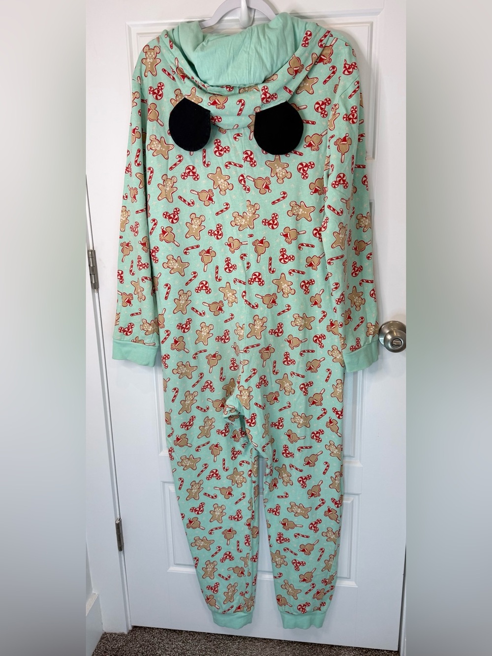Disney Mickey Bars Mouse Holiday Gingerbread Hooded Romper Pajamas Adult Large - Picture 4 of 6